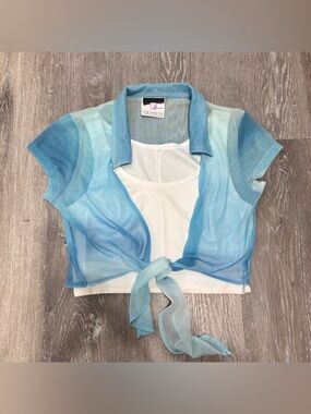 Vintage GRANITE 90s Y2K Women’s Junior’s Mesh Tie Blue Cropped Top Size Medium